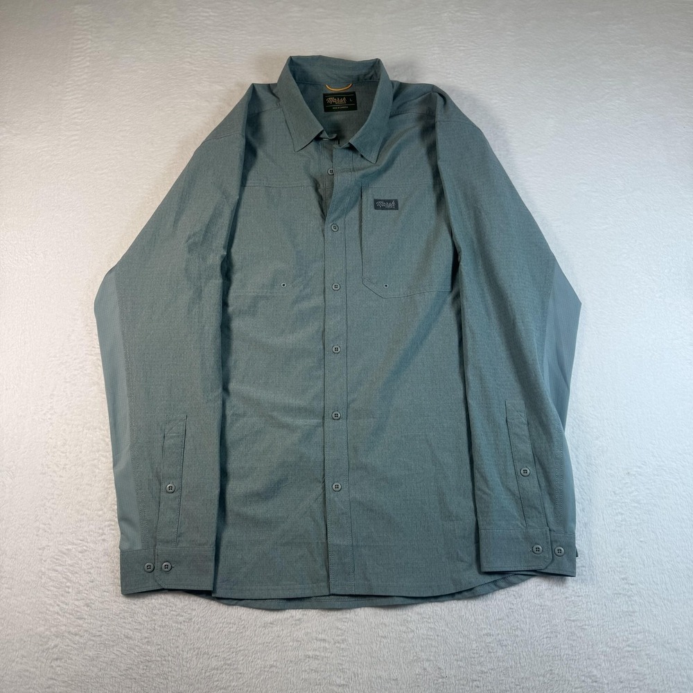Marsh Wear Shirt Mens Large Blue Long Sleeve Button Up Outdoor Fishing Tech